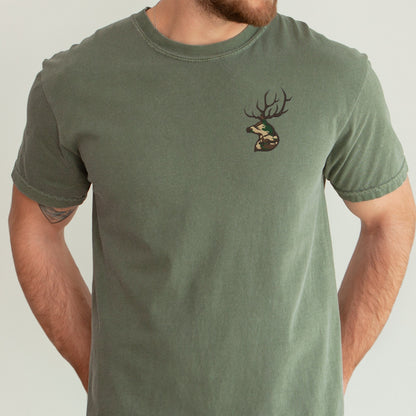 Embroidered Camo Buck T-shirt: Hunter Wildlife Tee