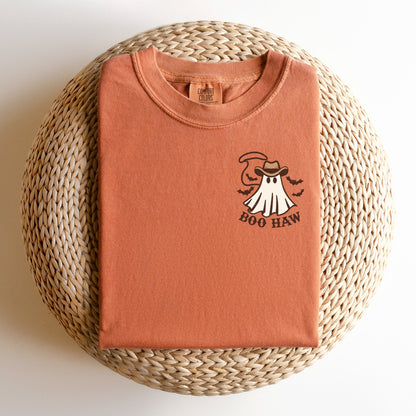 Embroidered Halloween Ghost T-shirt: Spooky Western Cowboy Tee