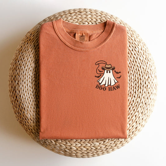 Embroidered Halloween Ghost T-shirt: Spooky Western Cowboy Tee