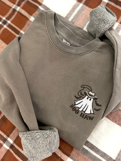 Embroidered Ghost Sweatshirt: Western Boo Haw Crewneck - Halloween Apparel