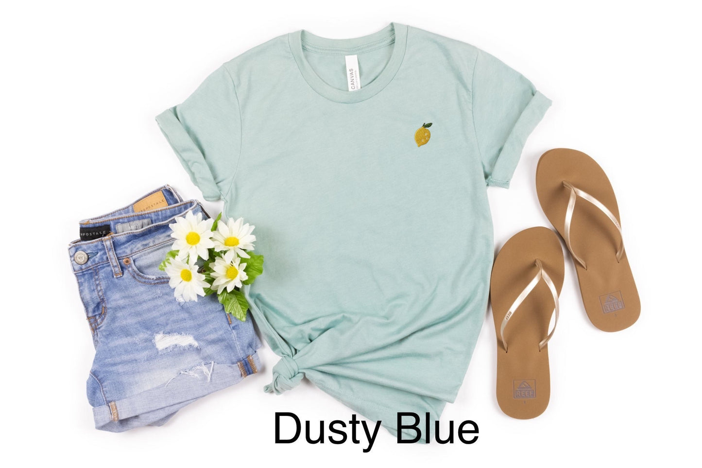 Embroidered lemon tee, Women’s mini lemon stitched tshirt, fruit shirts