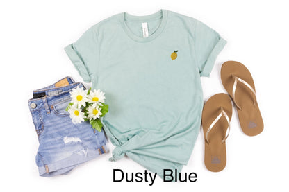 Embroidered lemon tee, Women’s mini lemon stitched tshirt, fruit shirts