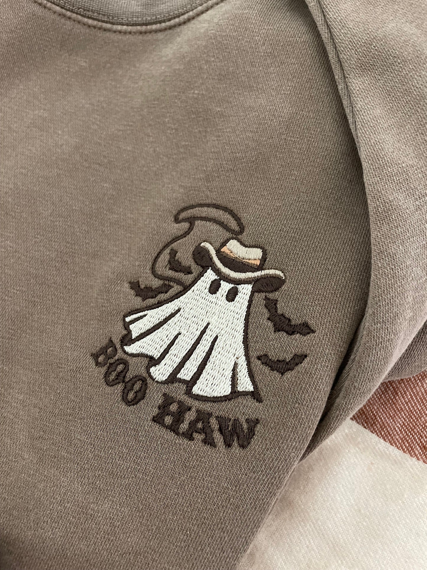 Embroidered Ghost Sweatshirt: Western Boo Haw Crewneck - Halloween Apparel