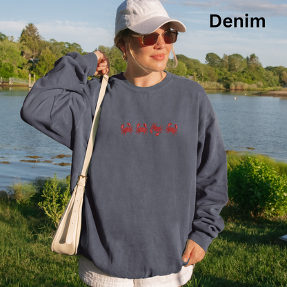 Embroidered Red Crab Pigment Dyed Crewneck Sweatshirt