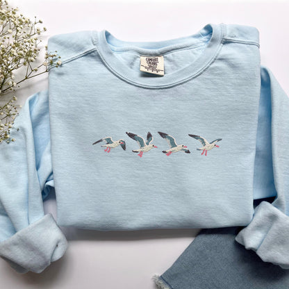 Embroidered Seagull Sweatshirt: Pigment Dyed Coastal Crewneck
