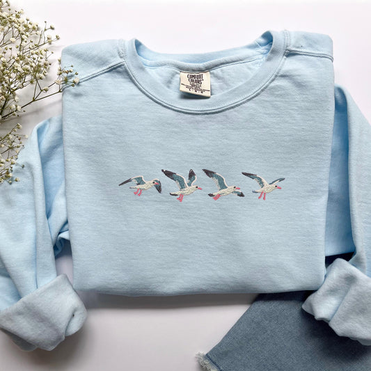 Embroidered Seagull Sweatshirt: Pigment Dyed Coastal Crewneck