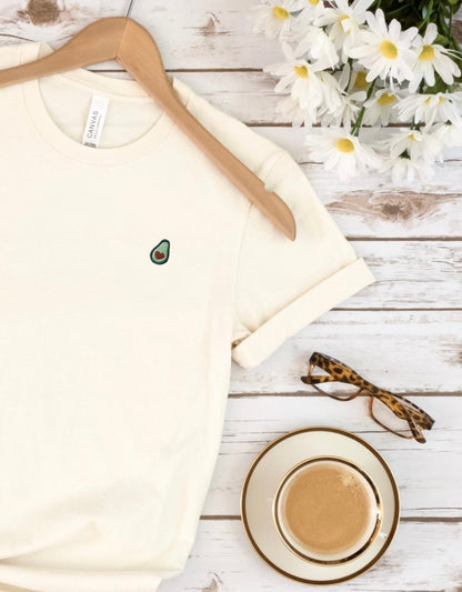 Embroidered Avocado Tee: Stitched Mini Fruit Shirt