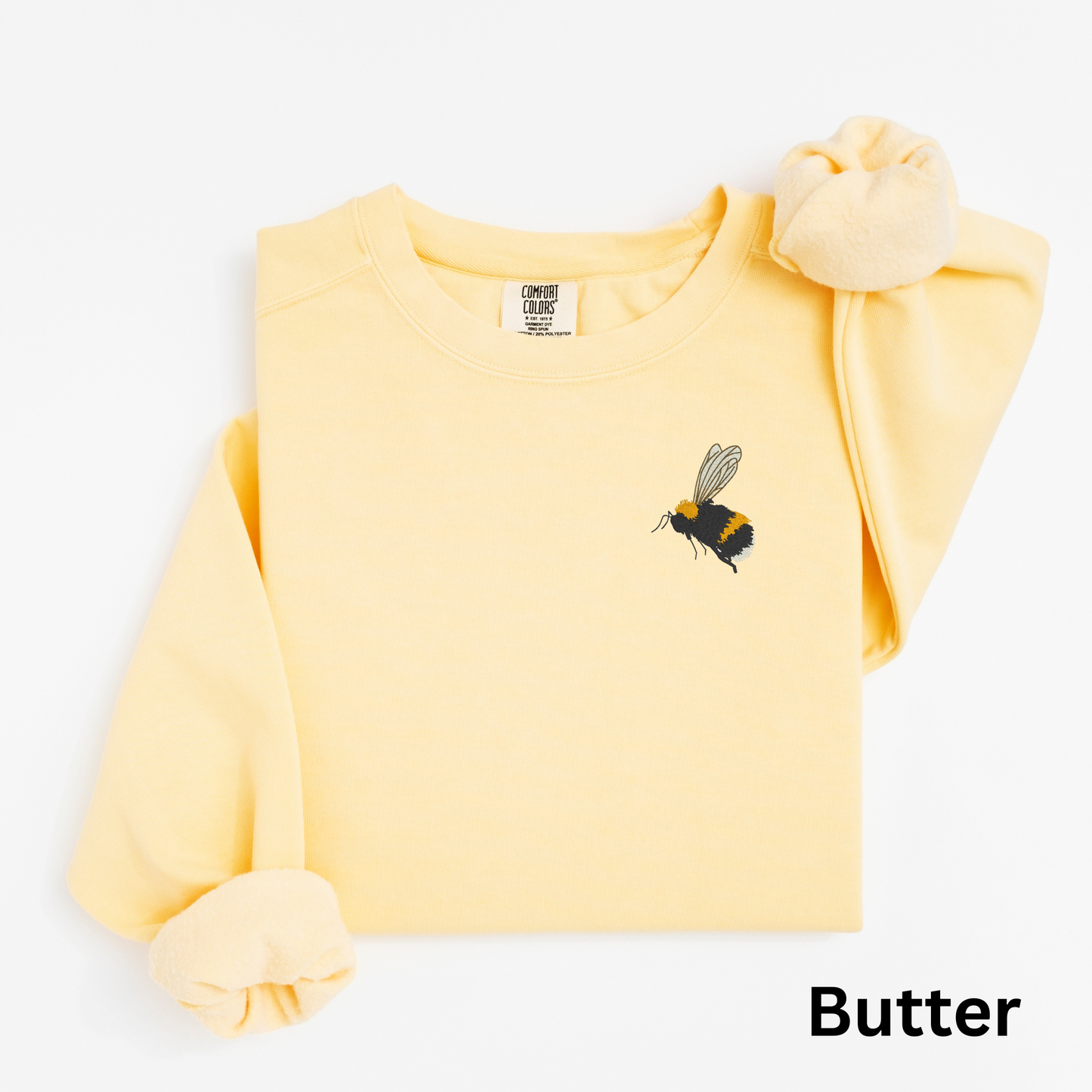 Embroidered Bumblebee Sweatshirt: Vintage Garment-Dyed Honeybee Crewneck