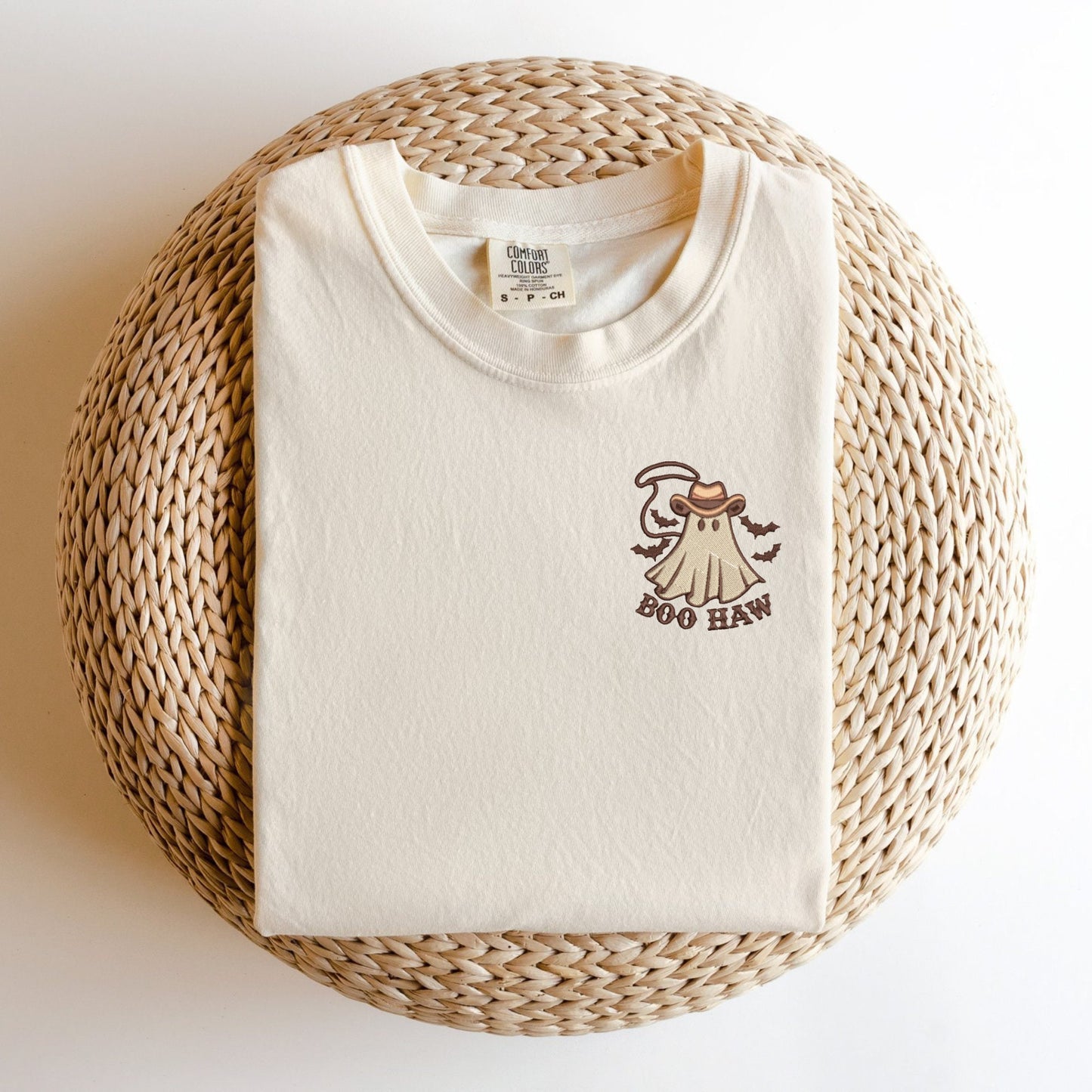 Embroidered Halloween Ghost T-shirt: Spooky Western Cowboy Tee