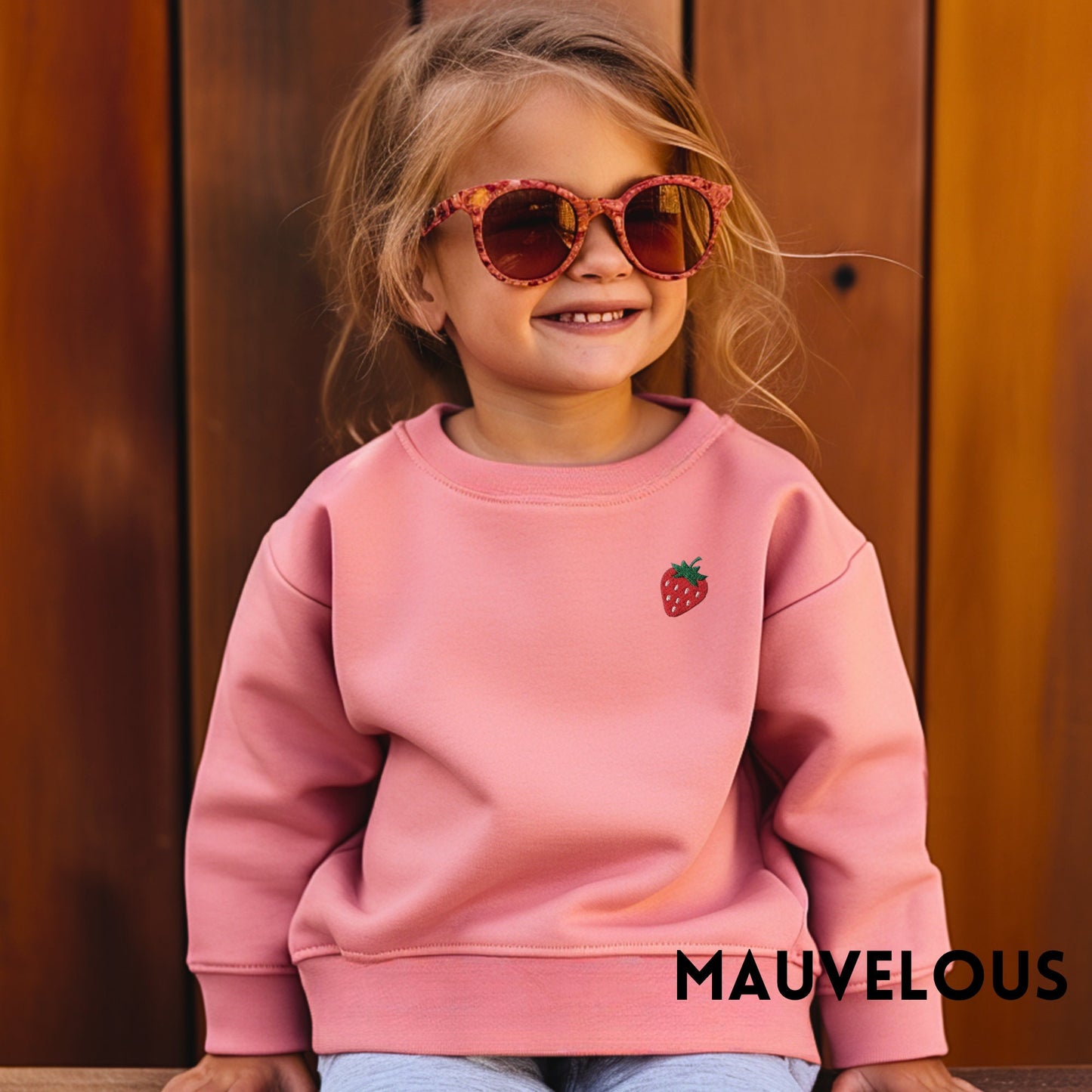 Embroidered Kids Strawberry Sweatshirt: Stitched Fruit Crewneck