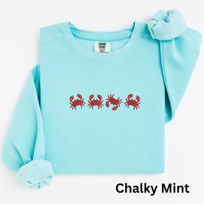 Embroidered Red Crab Pigment Dyed Crewneck Sweatshirt