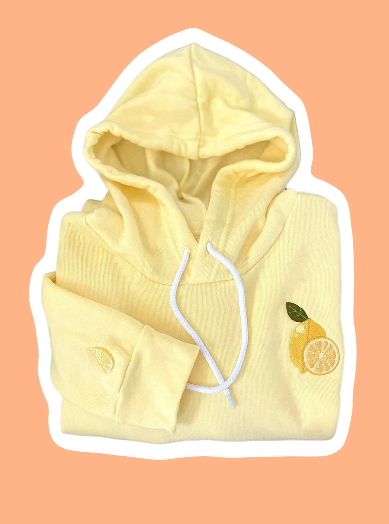 Lemon Embroidered Hoodie: Unisex Yellow Sweatshirt