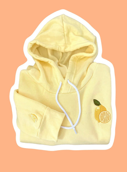 Lemon Embroidered Hoodie: Unisex Yellow Sweatshirt