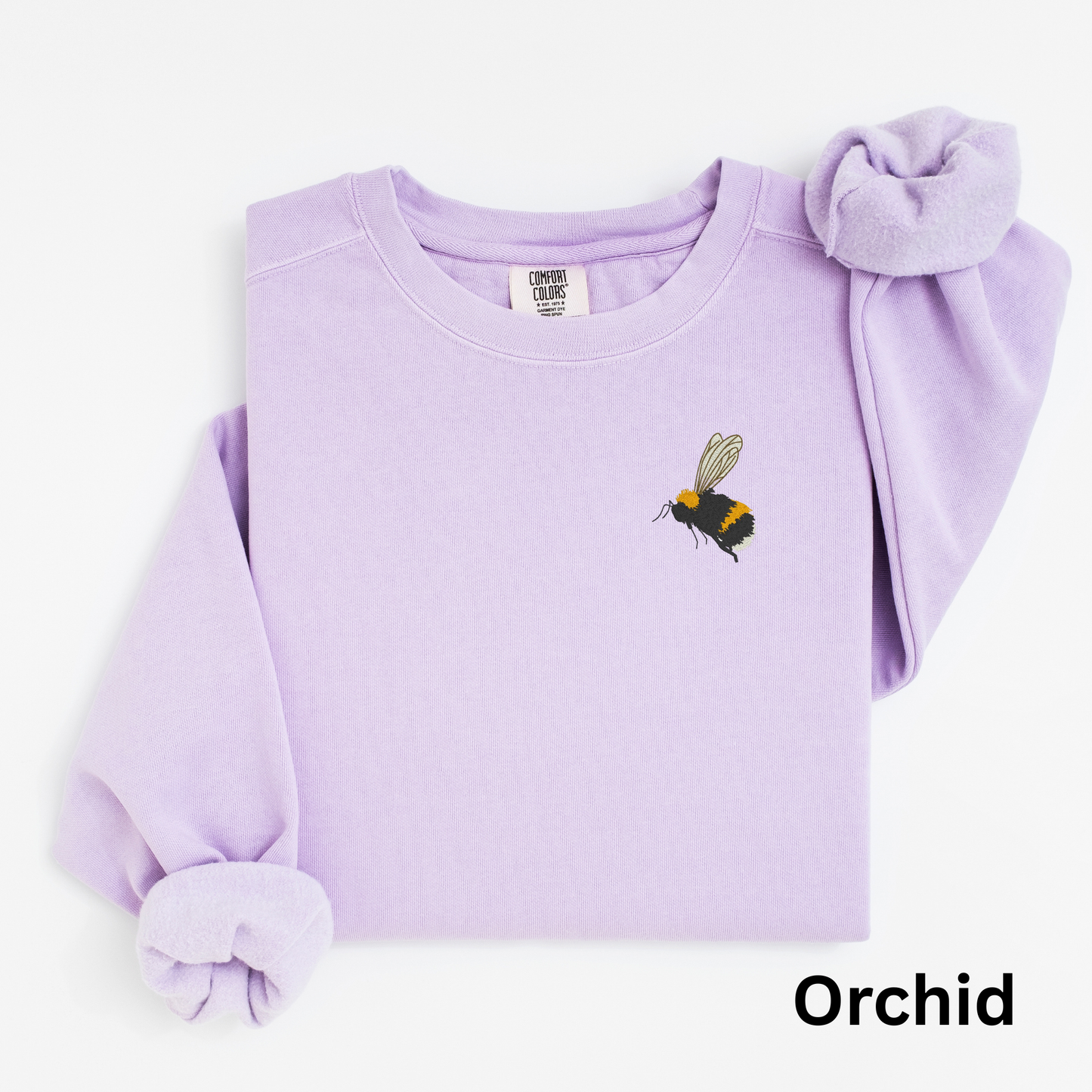 Embroidered Bumblebee Sweatshirt: Vintage Garment-Dyed Honeybee Crewneck