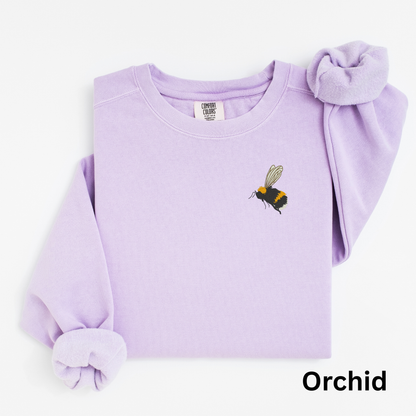 Embroidered Bumblebee Sweatshirt: Vintage Garment-Dyed Honeybee Crewneck