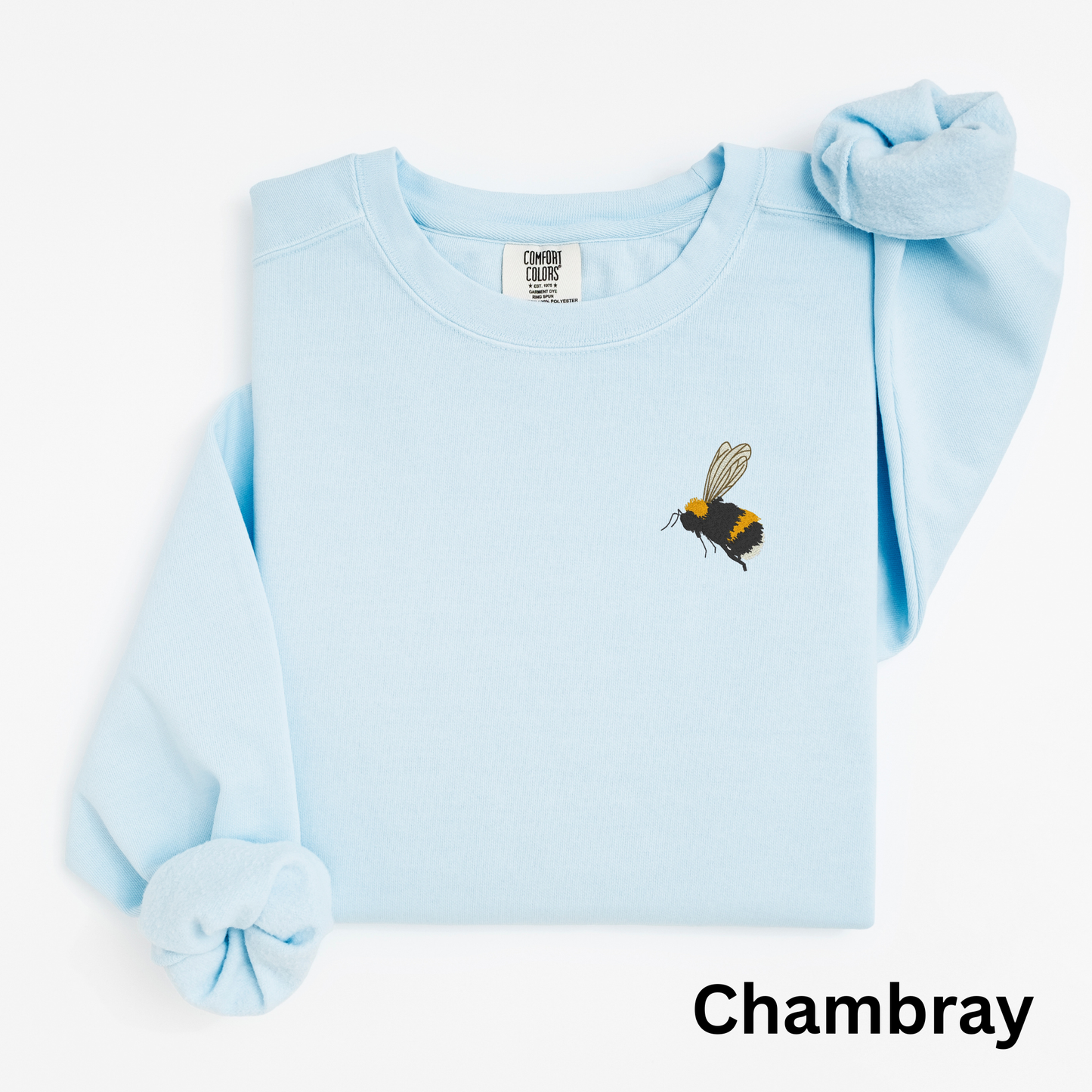 Embroidered Bumblebee Sweatshirt: Vintage Garment-Dyed Honeybee Crewneck