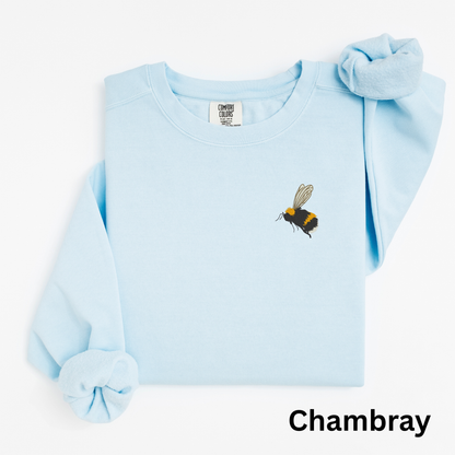 Embroidered Bumblebee Sweatshirt: Vintage Garment-Dyed Honeybee Crewneck