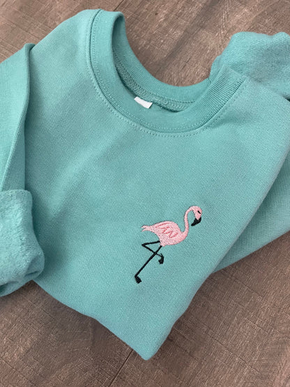 Toddler and Youth Embroidered Flamingo Sweatshirt: Trendy Beach Pullover