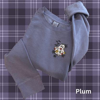 Embroidered Daisy Ghost Sweatshirt: Spooky Season Pullover