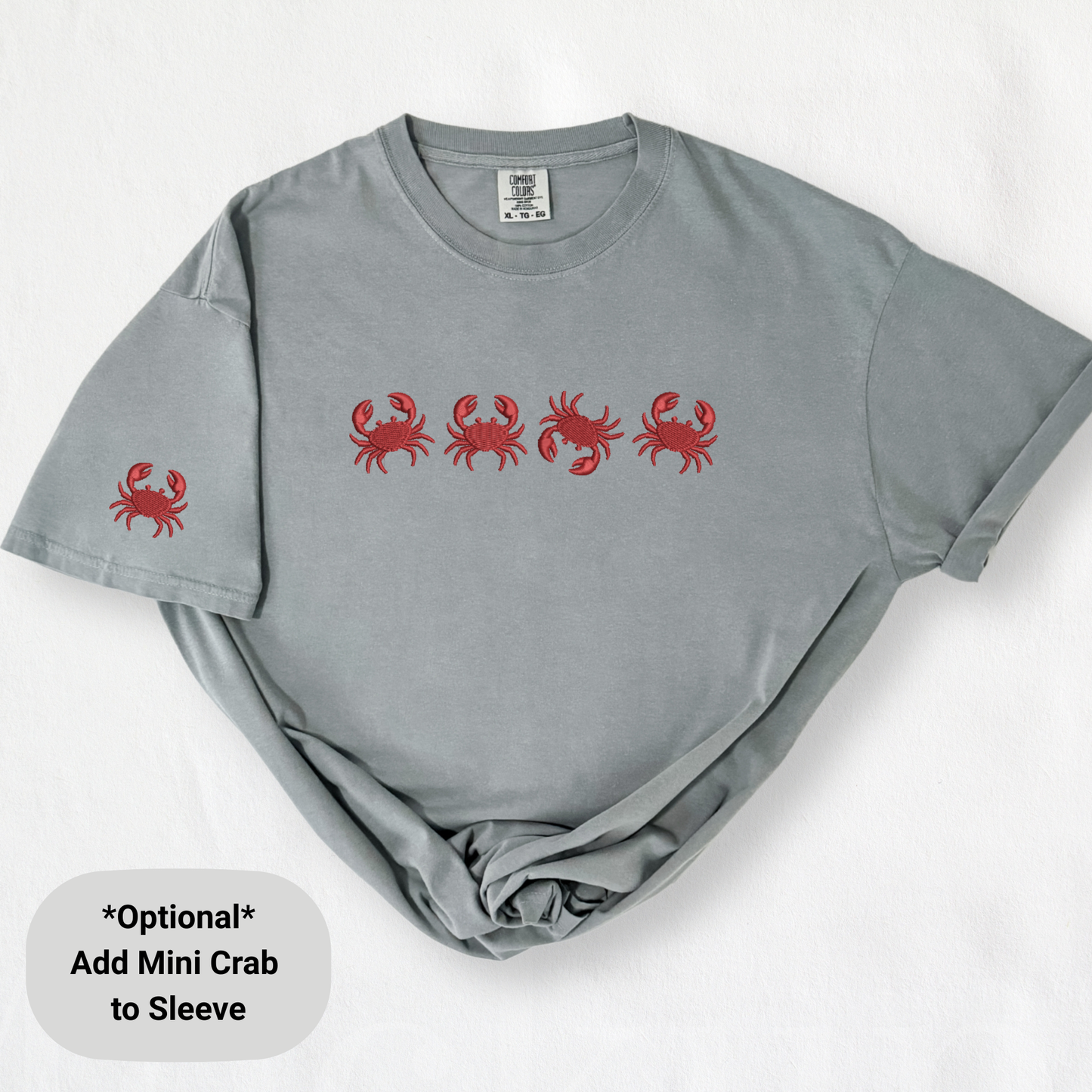 Embroidered Red Crab Pigment Dyed T-Shirt: Coastal Preppy Summer Tee