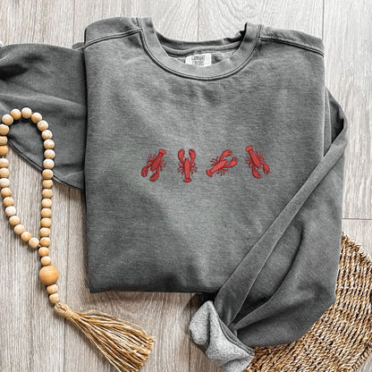 Embroidered Lobster Crewneck Sweatshirt: Pigment-Dyed Coastal Style