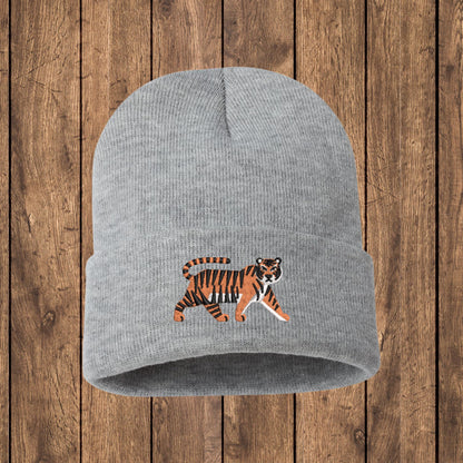 Embroidered Tiger Beanie: Jungle Cat Knit Hat