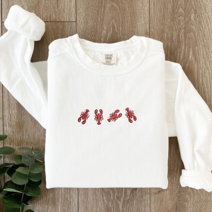 Embroidered Lobster Crewneck Sweatshirt: Pigment-Dyed Coastal Style