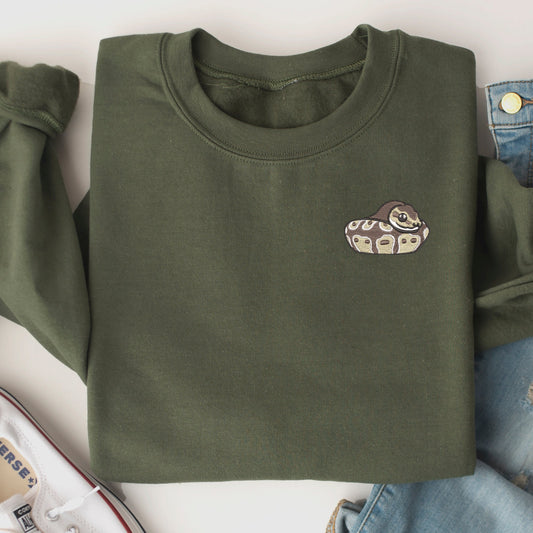Embroidered Ball Python Sweatshirt: Snake Lover Crewneck