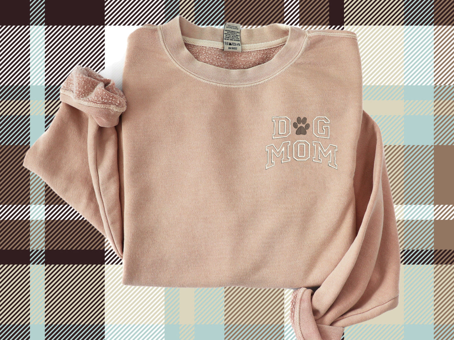 Embroidered Dog Mom Sweatshirt Pigment Dyed Crewneck Sweatshirt