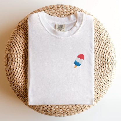 Embroidered Popsicle 4th of July T-Shirt: Pigment Dyed Patriotic Tee