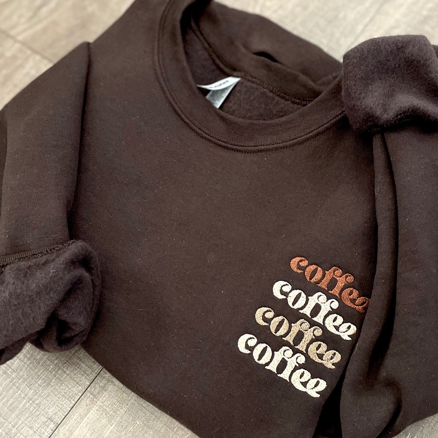 Embroidered Coffee Sweatshirt: Trendy Tonal Crewneck