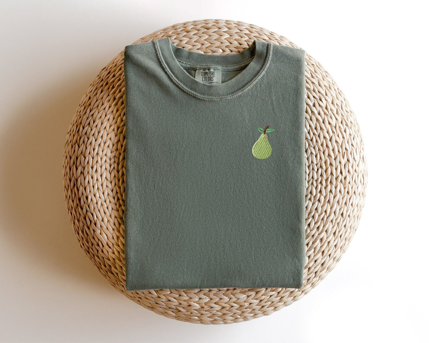 Embroidered Pear T-Shirt: Garment Dyed Fruit Tee