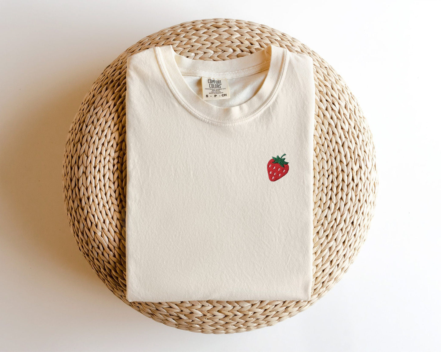 Embroidered Strawberry T-shirt: Garment Dyed Fruit Tee