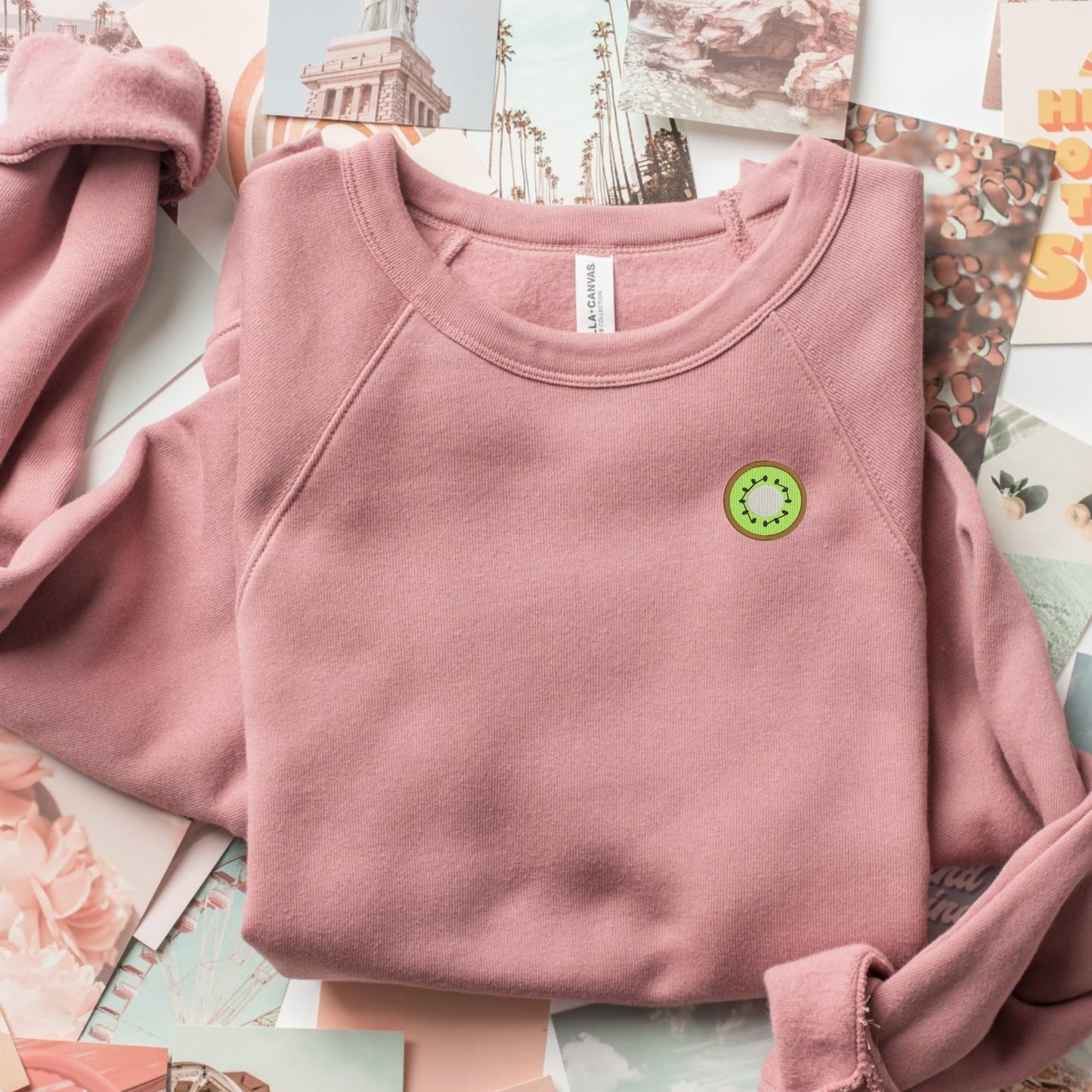 Embroidered Kiwi Sweatshirt: Bella Canvas Crewneck, Fruit Lover Gift