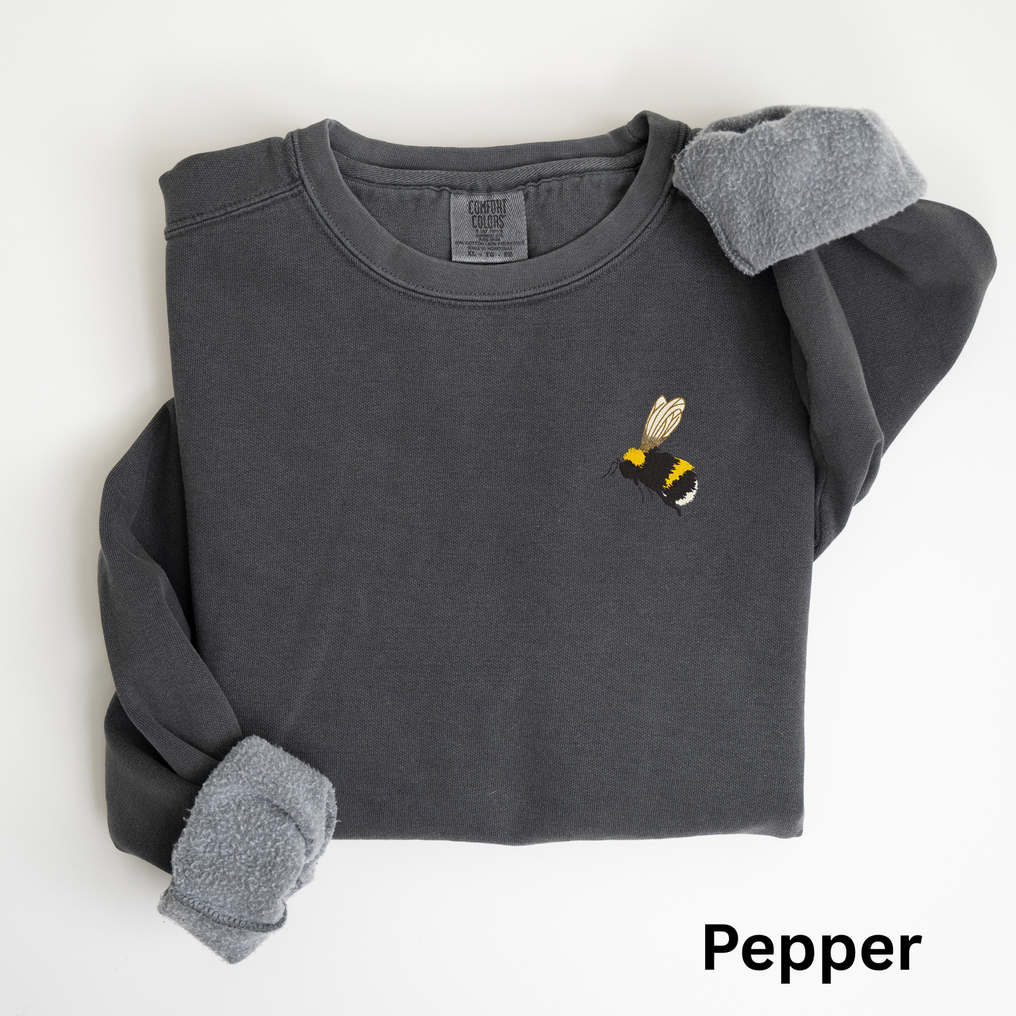 Embroidered Bumblebee Sweatshirt: Vintage Garment-Dyed Honeybee Crewneck