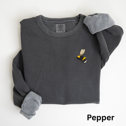 Embroidered Bumblebee Sweatshirt: Vintage Garment-Dyed Honeybee Crewneck