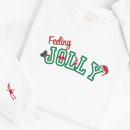 Embroidered Feeling Jolly Pigment Dyed Crewneck Sweatshirt: Trendy Festive Christmas Pullover