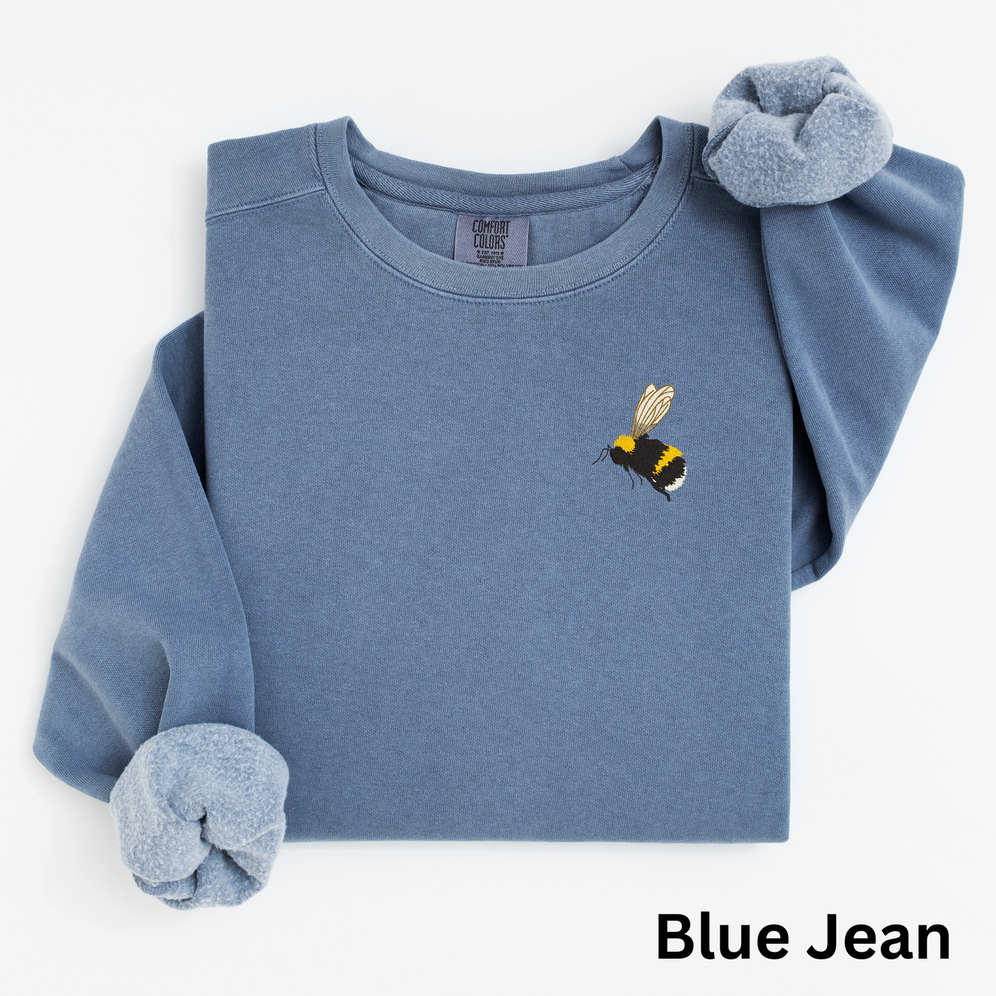 Embroidered Bumblebee Sweatshirt: Vintage Garment-Dyed Honeybee Crewneck