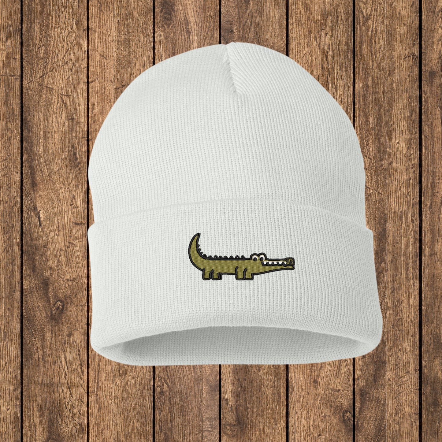 Embroidered Crocodile Beanie: Knit Alligator Winter Hat
