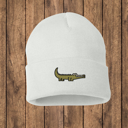 Embroidered Crocodile Beanie: Knit Alligator Winter Hat