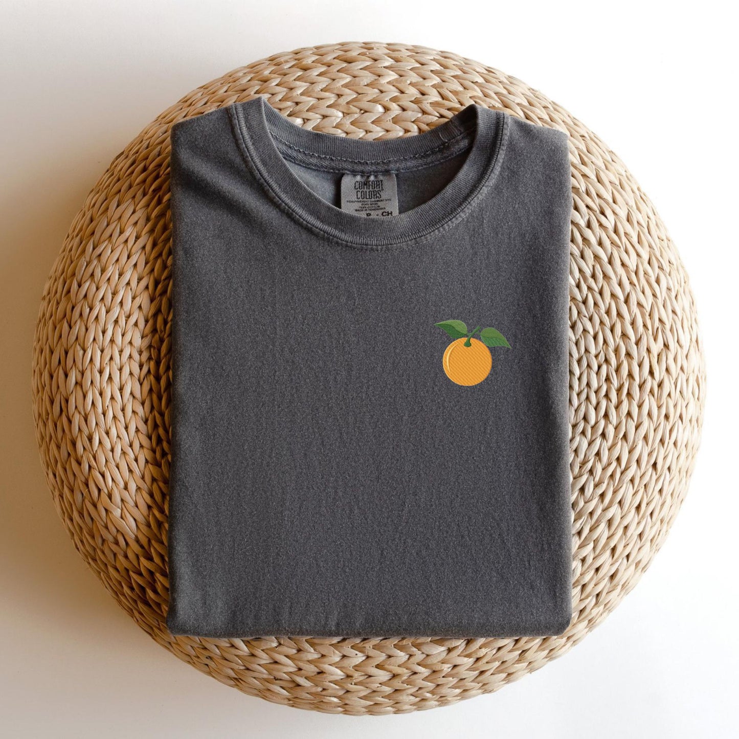 Embroidered Orange Blossom T-Shirt: Minimalist Fruit Tee, Summer Top