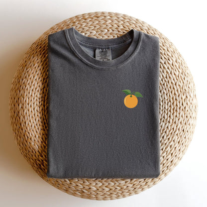 Embroidered Orange Blossom T-Shirt: Minimalist Fruit Tee, Summer Top