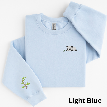 Embroidered Panda with Bamboo Sleeve Sweatshirt: Choose Crewneck Sweater or Hoodie
