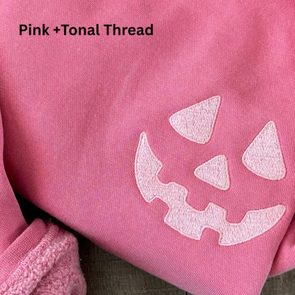 Youth Unisex Embroidered Jack O' Lantern Face Hoodie: Pigment Dyed Halloween Pullover