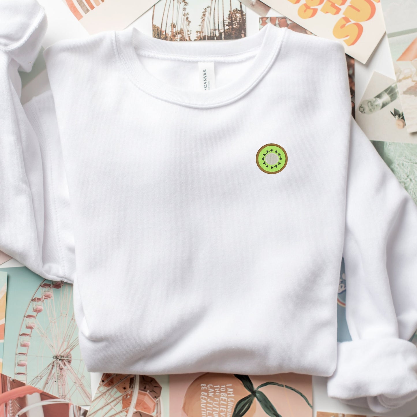 Embroidered Kiwi Sweatshirt: Bella Canvas Crewneck, Fruit Lover Gift