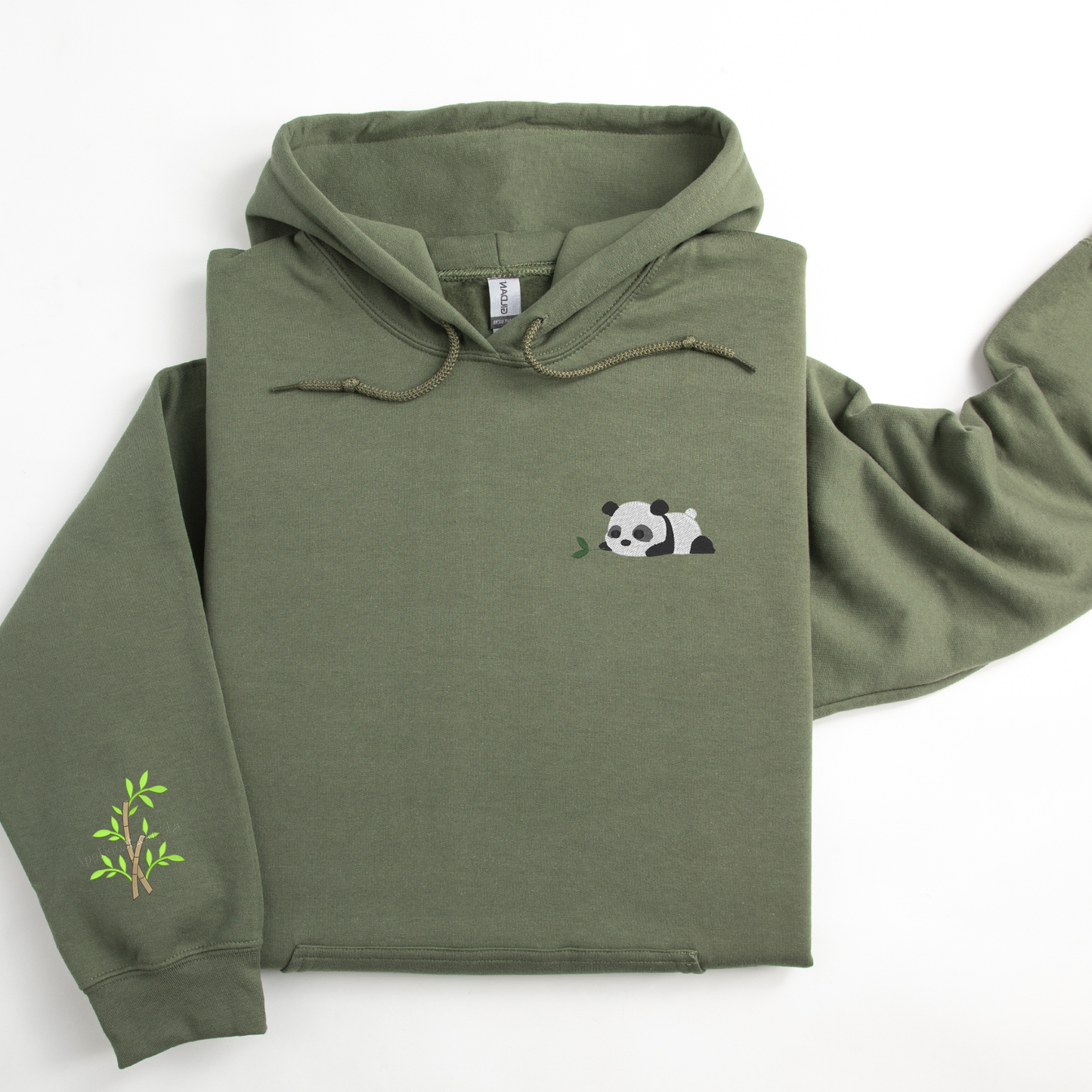 Embroidered Panda with Bamboo Sleeve Sweatshirt: Choose Crewneck Sweater or Hoodie