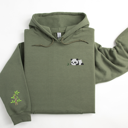 Embroidered Panda with Bamboo Sleeve Sweatshirt: Choose Crewneck Sweater or Hoodie