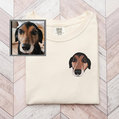Custom Embroidered Pigment Dyed Pet T-Shirt: Your Pet Embroidered on a Tee