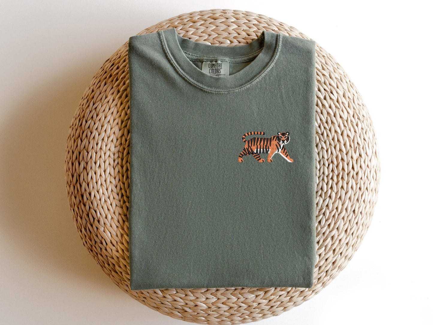 Embroidered Tiger T-Shirt: Pigment-Dyed Jungle Cat Tee