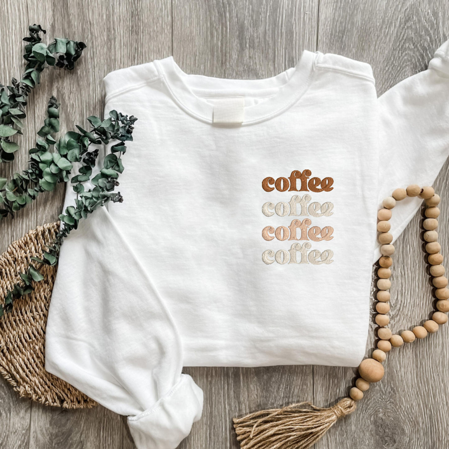 Embroidered Coffee Sweatshirt: Pigment-Dyed Java Pullover